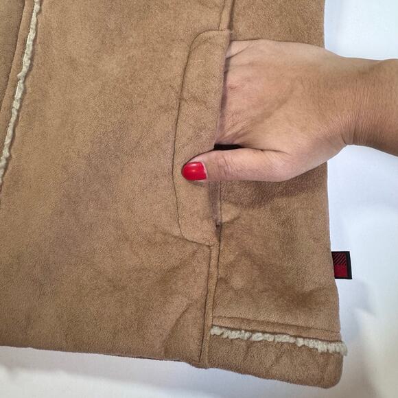 WOOLRICH Women Large Full Zip Sherpa Lined Suede Vest Deep Biscuit Western Y2K - Picture 6 of 9